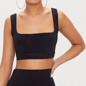 NWT PRETTYLITTLETHING BLACK SLINKY SQUARE CROP TOP